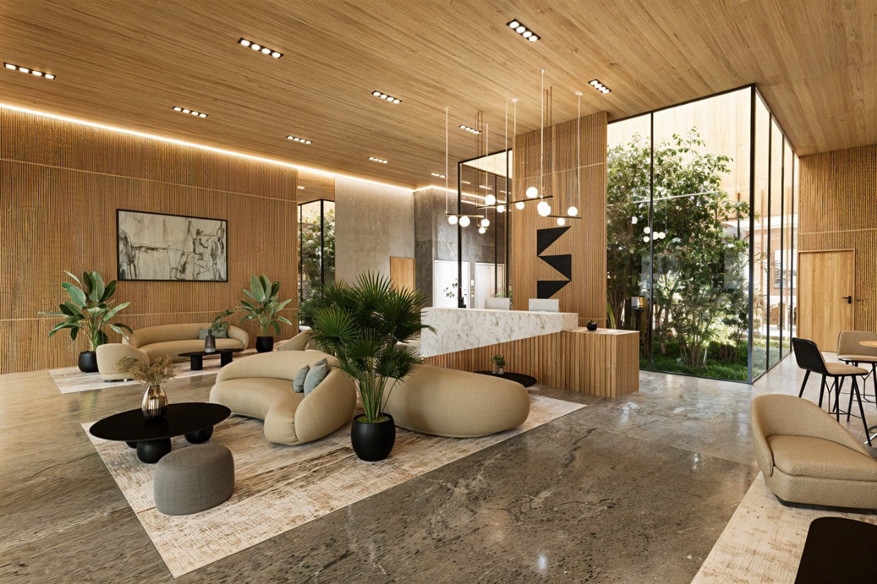 Refined modern commercial reception and lounge interior